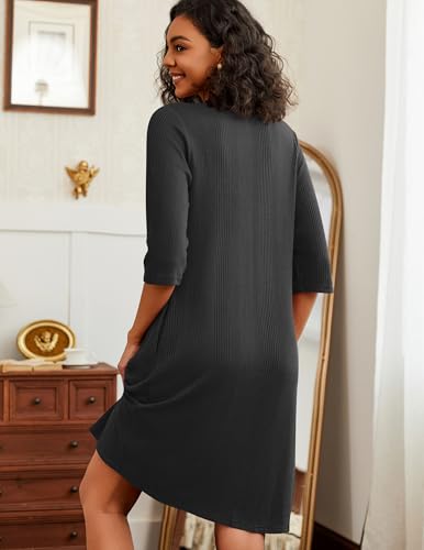 Ekouaer Zipper Robes for Women 3/4 Sleeve Waffle Knit Bathrobe Lightweight Short Housecoat with Pockets Soft Loungewear S-3XL2