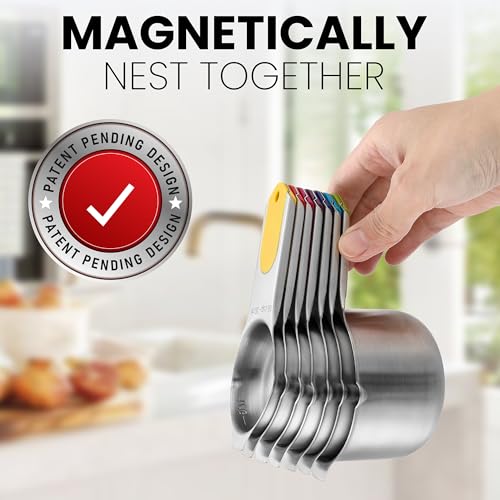 Image of Spring Chef Magnetic Stainless Steel Measuring Cups Set of 7, Multicolor