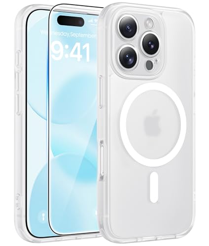 Image of FNTCASE for iPhone 16 Pro Max Case: [Compatible with Magsafe] Translucent Matte Cases with [Full Camera Protection] [Screen Protector] Military Grade Shockproof Protective Phone Cover - White