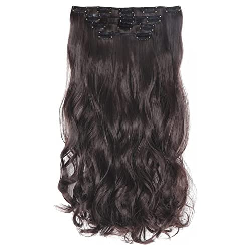 Image of Chaam Women's Full Head 18 Inch Cotton Lace Hair Extension Wig - Synthetic Natural Wavy Brown Hair Pieces with 5 Clip Wig Cheap Fluffy & Not Tangled (110 Gram)