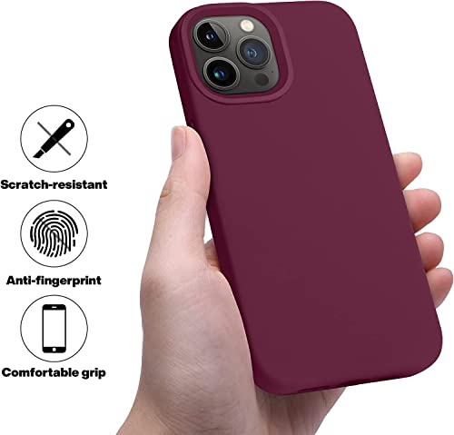 Image of M Cart Compatible with iPhone 13 Pro Max Case 6.7 Inch Liquid Silicone Soft Gel Rubber Slim Microfiber Lining Cushion Cover Shockproof Protective Phone Case for iPhone 13 Pro Max-Wine Red