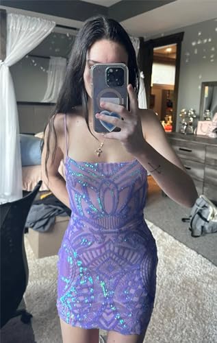 GUKARLEED Sequin Homecoming Dresses 2025 Lace Appliques Spaghetti Straps Sequin HOCO Dress for Teens Short Prom Cocktail Gown4