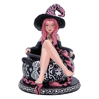 Nemesis Now Baie - Figura de Azúcar y Especias de 14,4 cm, Resina, Adorno de Bruja de Pelo Rosa, Figura Larga de Caldero de Bruja, Fundida en la Mejor Resina, Pintada a Mano