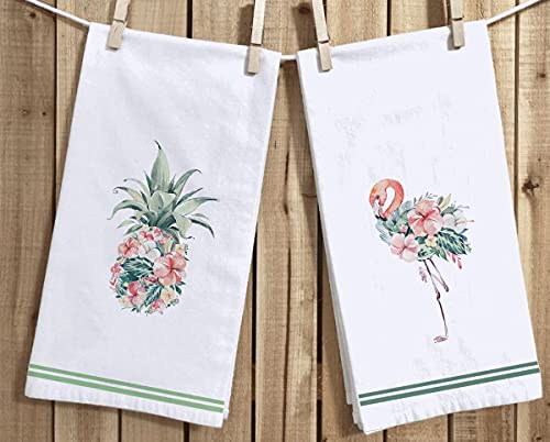 Set Of 2 Watercolor Flamingo Pineapple Kitchen Dish Towel 18 X 28 Inch, Seasonal Spring Summer Floral Tea Towels Dish Cloth For Cooking Baking #TOP2