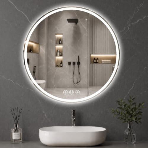 Round LED Bathroom Mirror, 24 Inch, HD Shatterproof Tempered Glass - image 8