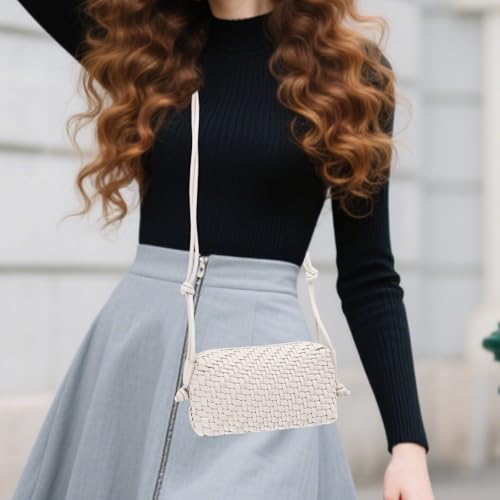Image of Woven Crossbody Bag for Women,Small Handbag Cute Purse Vegan Leather Handmade Shoulderbag,Lightweight Tote Bag with Strap