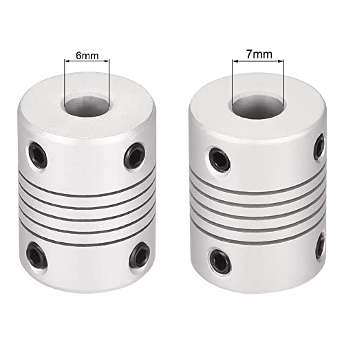 PATIKIL Flexible Wellenkupplung aus Aluminiumlegierung, 6 mm bis 7 mm, L25 x D19, Motoranschlusskupplung für Heimwerkerprojekte, silberfarben, 2 Stück