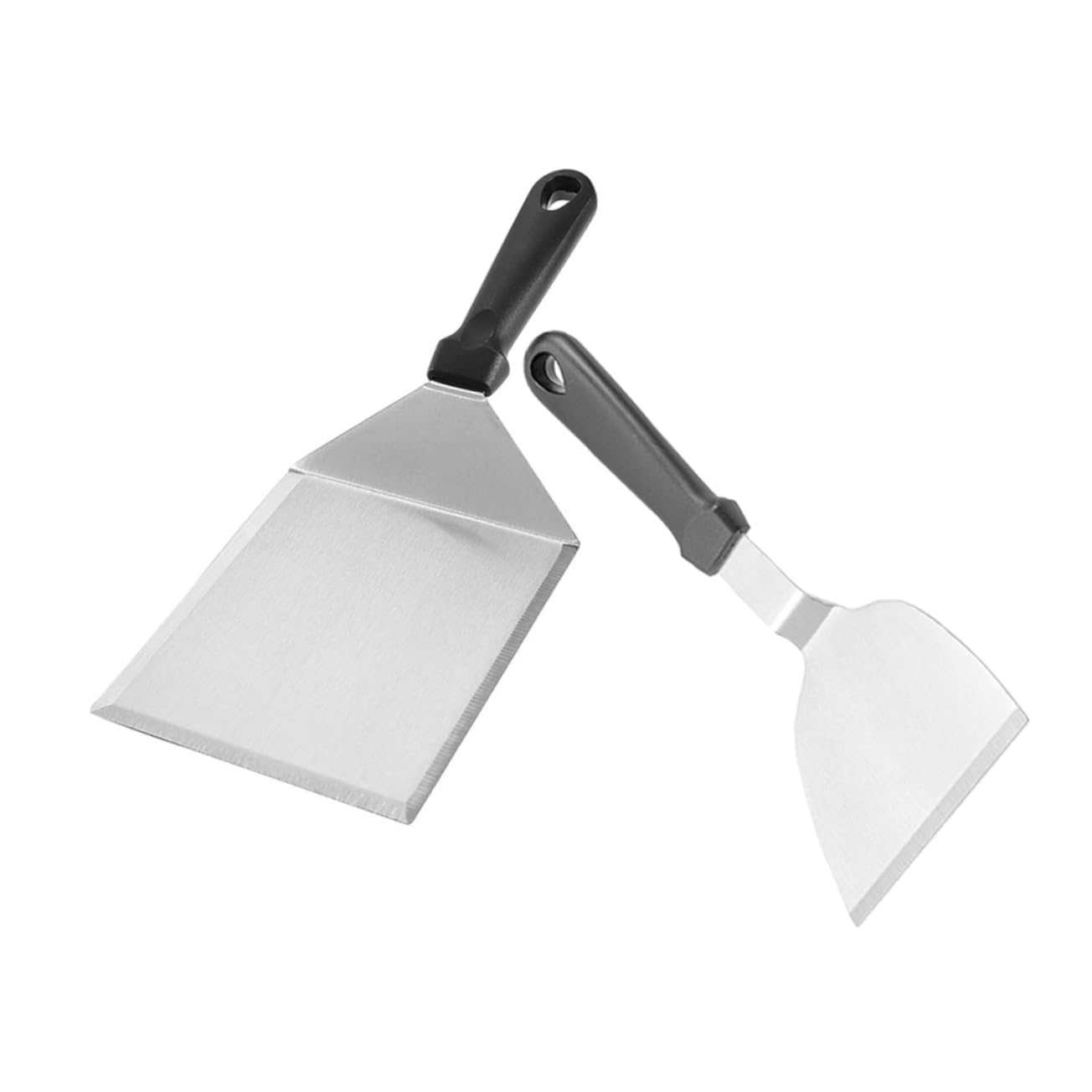 POPETPOP Juego De Espátulas De Cocina De Acero Inoxidable 2 Piezas, Mango De PP Negro, Resistentes Al Calor, para Barbacoa y Plancha, Utensilios para Cocinar y Picnic Al Aire Libre