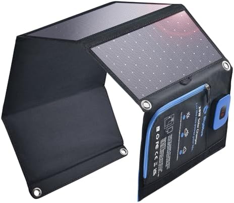 Bigblue 5V 28W Solar Charger With Digital Ammeter Waterproof Foldable Dual Usb Ports Solar Battery Charger For Iphone 8/X/7/6S, Ipad Pro/Air 2/Mini, Galaxy S8/S7/S6/Edge/Plus, Lg, Nexus, Htc - Black