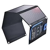 BigBlue Portable Solar Charger 28W with Digital Ammeter,25.4% High-Efficiency, USB-A/USB-C Ports, Folding Waterproof Solar Panels with Carabiners for Camping, Backpacking, Phones, Tablets, Power Bank