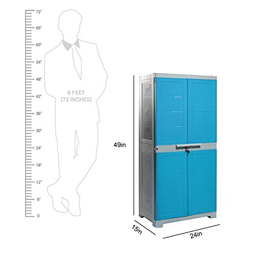 Image of Cello Novelty Big Plastic Cabinet with Dustproof Doors| 3 Year Warranty | Almirah, Cupboard, Wardrobe for Home, Living Room, Bedroom, Kitchen, Office, Outdoor| Blue & Grey Colour