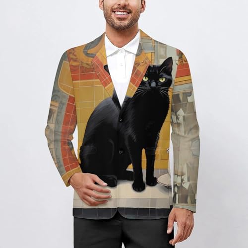 Black Cat Enjoy Coffee Men's Casual Blazers Slim Fit Sport Coats Blazer Two Buttons Suit Jacket for Work Party2