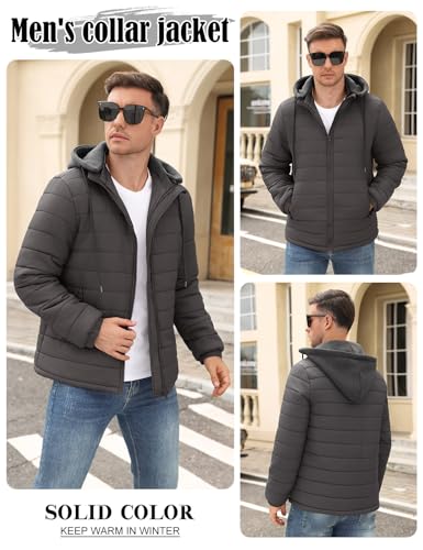 HEEKPEK Men's Puffer Jacket Water Repellent Lightweight Hooded Full Zip Quilted Jackets Insulated Fall Winter Casual Coat3