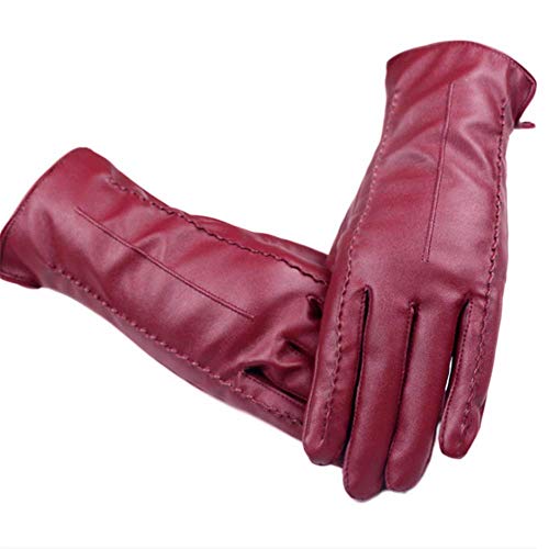 Beiersi Touchscreen Handschuhe Damen Lederhandschuhe Winterhandschuhe Warm Kaschmir Futter PU Handschuhe Outdoor (Weinrot) Cover