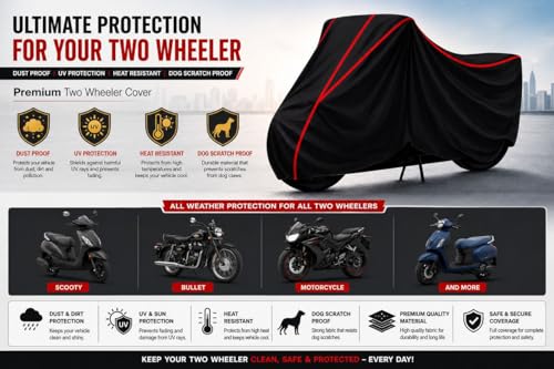 Image of Classic Gunmetal Water Resistant Bike Cover for All Motorcycles & Rain | Heavy Duty Taffeta Fabric | UV Protection, Dustproof, Scratchproof | All Weather Two Wheeler Body Cover with Elastic Bottom
