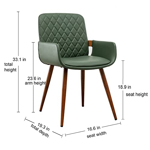 Lunling Mid Century Modern Dining Chairs Set Of 2 Accent Faux Leather Chair Bentwood Frame With Armrest,Upholstered Seat,Metal Legs,Adjustable Foot For Kitchen Dining Room Desk Chairs(Green #TOP1