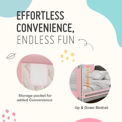 Image of SAFE-O-KID 1 Side Bed Rail (6 Ft /182 cm) with 1-Year Warranty | Bed Railing for Baby Safety |Adjustable Height & Portable | Bed Protector for Baby Falling - Pink