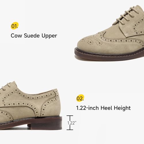Image of BEAU TODAY Oxford Shoes for Women,Leather Brogue Dress Shoes,Comfort Brethable Ladies Lace-up Handmade Wingtip Shoes for Business Work