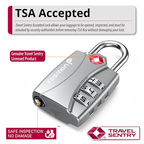 Image of Fosmon TSA Approved Luggage Locks, 3 Digit Padlock, 2 Pack Silver | Open Alert Indicator, Alloy Body Padlock, Suitcase Travel Lock, Backpack Zipper Anti Theft, Gym Locker Security