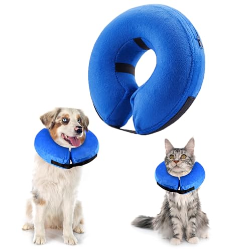 Panemy Collare Protettivo Gonfiabile per Cani e Gatti con Velcro Regolabile, Personalizzato, Adatto per Interventi Chirurgici o Recupero Ferite (Blu, M)
