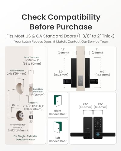 DESLOC B200L Fingerprint Smart Lock with Handle, Keyless Entry Door Locks for Front Door and Bedrooms, App Control, Touchscreen Keypad, Auto-Lock, 12-Month Battery, Emergency Power Port, IP54 Black thumbnail 8