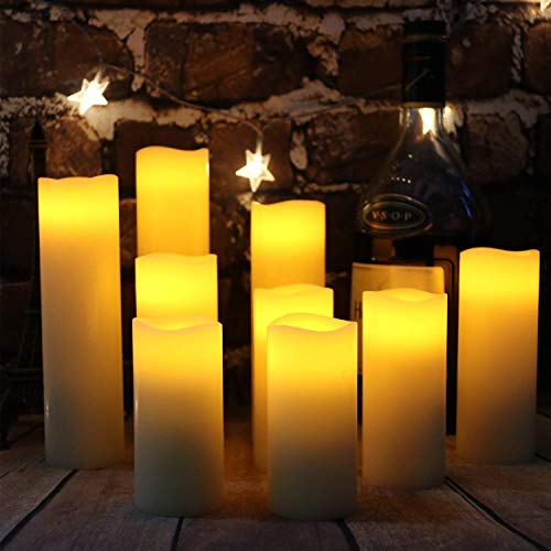 Hanzim T9 Flameless Flickering Battery Operated Candles 4 Inch 5 Inch 6 Inch 7 Inch 8 Inch 9 Inch Set Of 9 Ivory Real Wax Pillar Led Candles With 10-Key Remote And Cycling 24 Hours Timer thumb #4