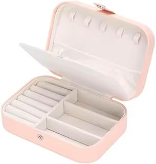 RJ Displays-Portable Travel Jewelry Organizer Box PU Leather Compact Travel Case Storage Holder Box for Bracelet Watch Earrings Necklaces Rings For Business Family and Vacation Travel (Pink)