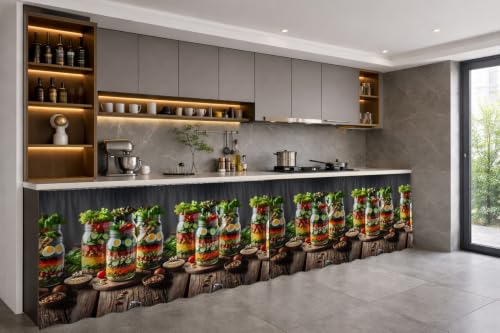 Image of Premium Printed Kitchen Sink Curtain | Washable & Dustproof Rod Pocket Counter Skirt | Perfect for Any Sink,Counter | Multicolor Cooking Theme for Home & Kitchen (150cm X 70cm) (2, Jaar)