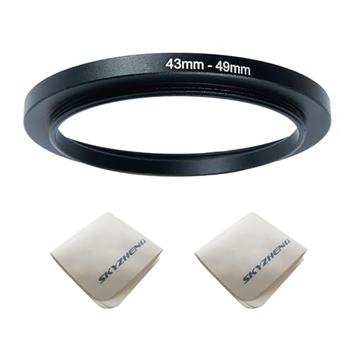 43mm Lens to 49mm Camera Lens Adapter 43mm to 49mm Step Up Ring Adapter Ring for All Brands of UV ND CPL, with Premium Lens Wiping Cloth 2 Pack (43mm-49mm)