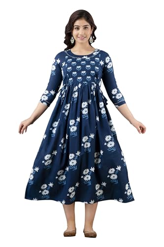 Image of Women's Pure Cotton Printed Maternity Gown /Maternity wear /Feeding Gown A-line Maternity Feeding Dress Maternity Kurti Gown for Women