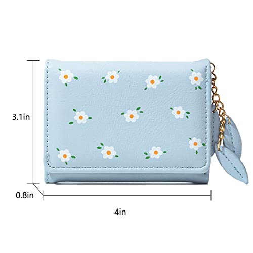 Women Girls Wallet Fashion Cute Tri-folded Wallet Slim Short Wallet Small Wallet Cash Pocket Card Holder ID Window Purse for Women（BLUE）2