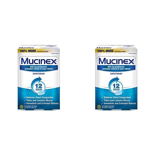 Mucinex Chest Congestion, 12 Hour Extended Release Tablets, 40Ct, 600 Mg Guaifenesin Relieves Chest Congestion Caused By Excess Mucus, 1 Doctor Recommended Otc Expectorant (Pack Of 2) #TOP24