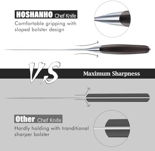 HOSHANHO Kitchen Knife in Japanese High Carbon Steel, Professional High-Class Chef's Knife 8 inch, Non-slip Ultra Sharp Cooking Knives with Ergonomic Handle - 3