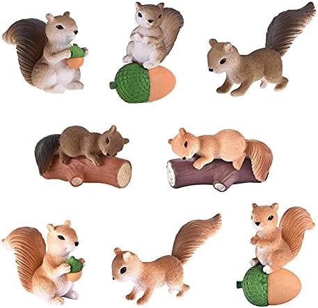 Feijinmao 8 pcs Miniature Squirrel Figurines Mini Squirrel Animal Miniature Figurines Squirrel Fairy Garden Ornaments for Dollhouse Accessories Micro Landscape Decor