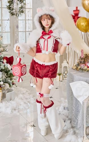 [Malymoon] コスプレ サンタ サンタクロース クリスマス アニマル 動物 キャット 猫 ネコ耳 レッド ホワイト 白 赤 衣装 仮装 マリームーン 7点セット 10032-3 詳細画像2