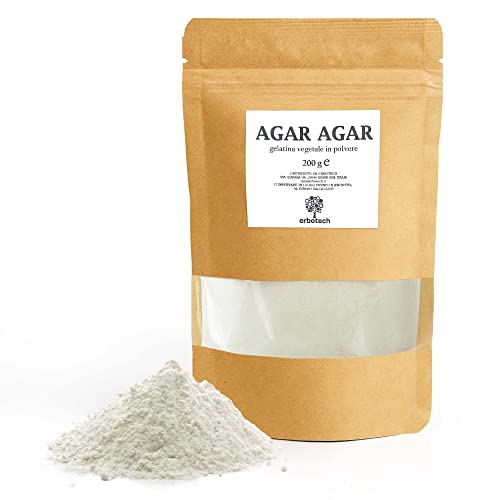 ERBOTECH, Agar Agar, Gelatina Alimentaria en Polvo, Gelificante 100% Vegetal para la Preparación de Postres, Cremas y Postres, Vegano, 200 gr