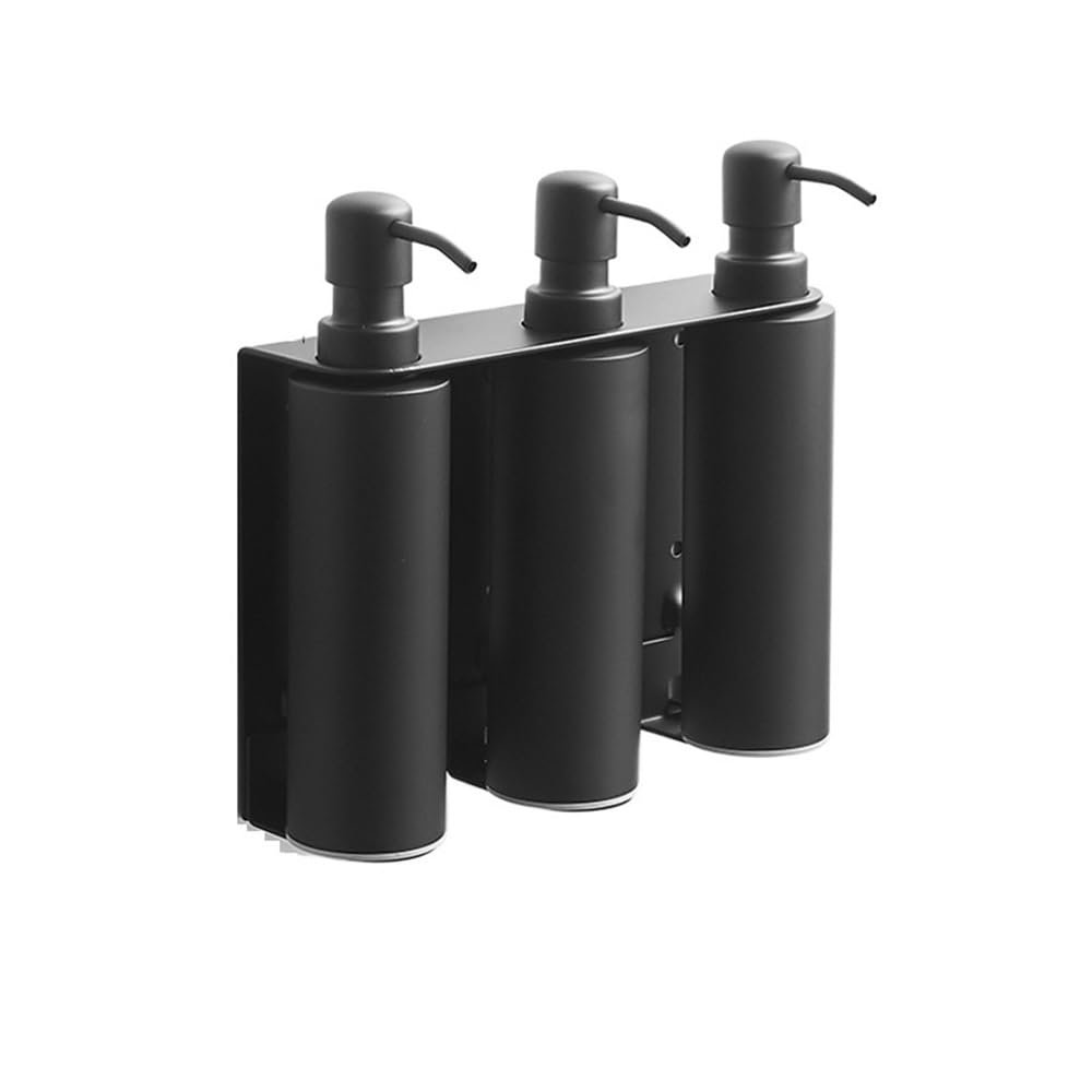 Dosificador Jabon Dispensador de jabón de Pared de Acero Inoxidable for baño, Juego de 3 Botellas de loción Dispensador Jabon Baño(Negro)