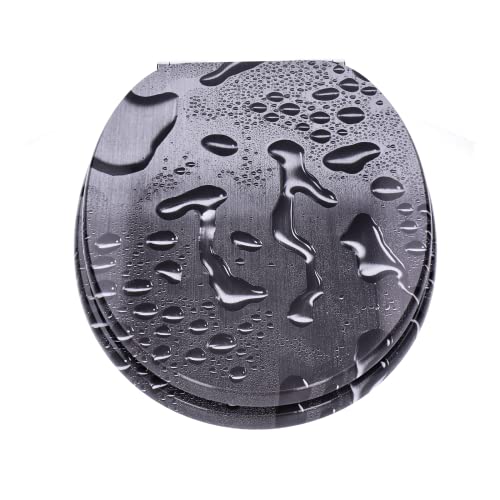 TP Siège de Toilette avec motif, Abattant pour cuvette WC, fonction de fermeture en douceur, soft close, lunette avec frein de chute, avec noyau en bois ovale, jusqu'à...