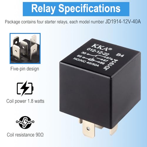 4 PCS Relays, 5 Pin Relay, 40A Waterproof Car Relays, 12V Relay Switch for Electric Cooling Fans, Motor Starters, Automotive Taillights