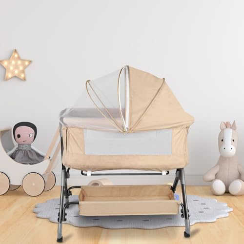 HUOLE Cuna para Recién Nacido, Sostenible, Compatible con Diferentes Camas, Altura Ajustable（4 Alturas）, Inclinable, Buena Circulación de Aire, Colchón Incluidos 104 * 52 * 100 110cm blanquecino