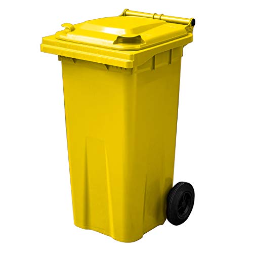 Image of 120 Litre Wheelie Bin - Yellow, Smallest Household Size, EN 840 standard, Size 490 (w) x 555 (d) x 1005 (h) mm