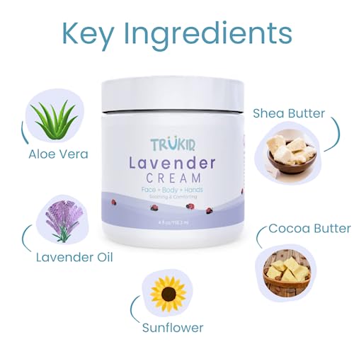 Trukid Lavender Skin Cream For Kids - Hydrates & Moisturizes Sensitive Skin, All Natural Ingredients, Enriched With Shea Butter, Cocoa, Grape Seed Oil & Vitamin E, 4 Oz #TOP2