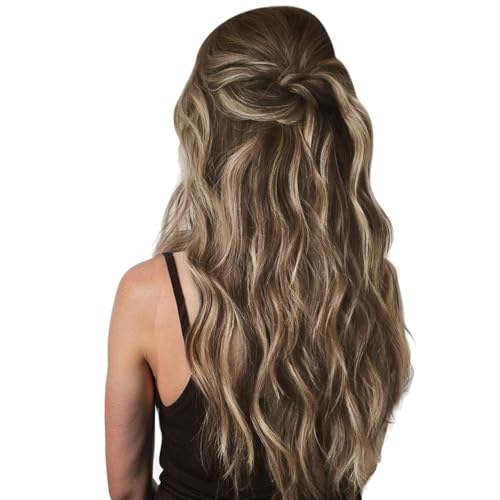 Image of Moresoo Balayage Clip in Hair Extensions Real Human Hair Ombre Brown to Blonde Hair Extensions Clip ins Short Straight for Women Different Batches 14 Inch 80g /5pcs