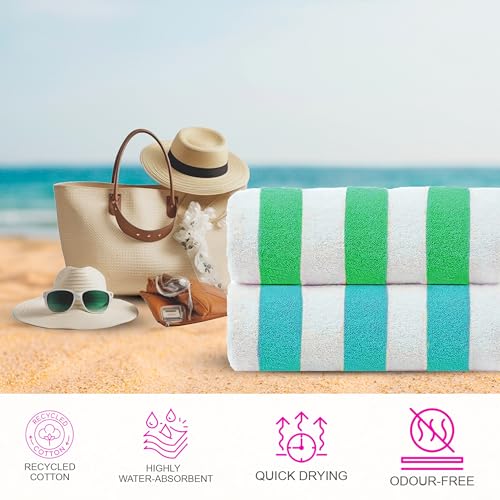 Image of Casa Copenhagen Pack of 2 Cabana Beach XL Towels for Bath Cotton Rough and Tough Use,75 x 150 cm Colour :DuskyTeal-Green