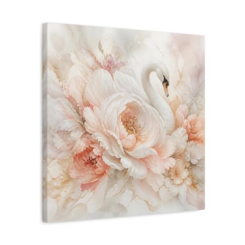 Toile cygne blush floral décoration murale chambre tableau carré 50x50