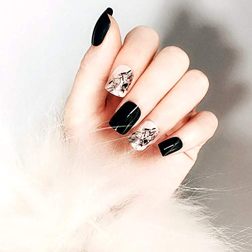 Drecode False Nails Punk Black Fake Nails Simple Fashion Party Acrylic Nails for Women and Girls