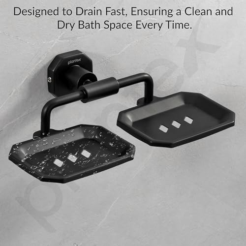 Image of Plantex 304 Grade Stainless Steel Soap Holder for Bathroom /Double Soap Dish /Soap Stand for Kitchen Sink /Bathroom Accessories- Nipron (Black)