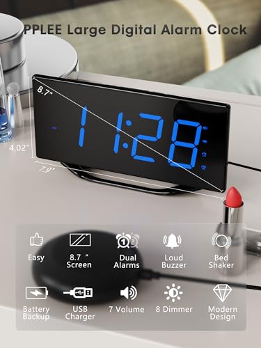 Pplee P-1018I-B-BLUE Super Loud Alarm Clock For Really Heavy Sleeper Adults With Bed Shaker,Plug In Digital Dual Alarm Clock For Deep Sleeper,2Usb Charger Ports,Dimmer,12/24H,Dst,Loudest Simple Clock thumb #1