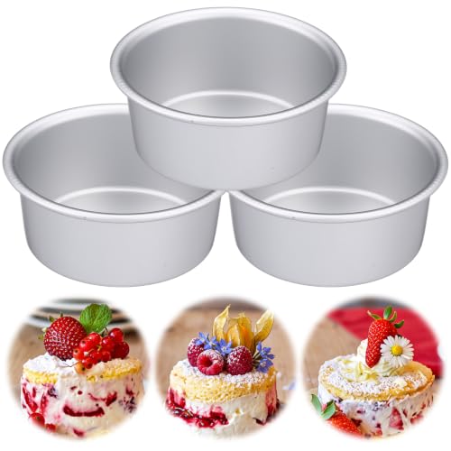 Nuenen 3 Pcs Round Cake Pans Aluminum 4 Inch Mold Cheesecake Party