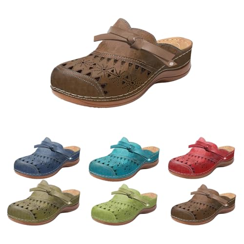 Wide Width Clogs and Mules Shoes Women Support Anti-Slip Summer Sandal Vintage Closed Toe Snadals Hollow Casual Wedge Sandals Beach Sports Cute Slippers4